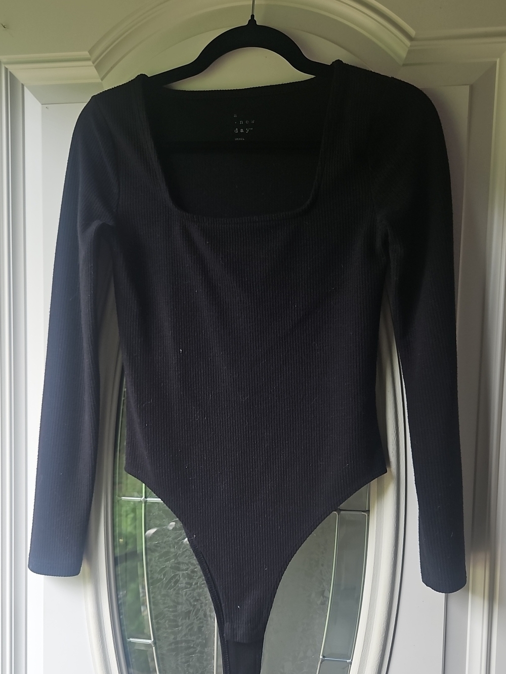 a new day Black Ribbed Square-Neck Long-Sleeve Bodysuit